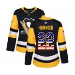 Women Adidas Pittsburgh Penguins #22 Matt Hunwick Authentic Black USA Flag Fashion NHL Jersey