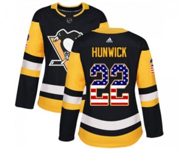 Women Adidas Pittsburgh Penguins #22 Matt Hunwick Authentic Black USA Flag Fashion NHL Jersey