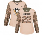 Women Adidas Pittsburgh Penguins #22 Matt Hunwick Authentic Camo Veterans Day Practice NHL Jersey