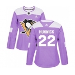 Women Adidas Pittsburgh Penguins #22 Matt Hunwick Authentic Purple Fights Cancer Practice NHL Jersey