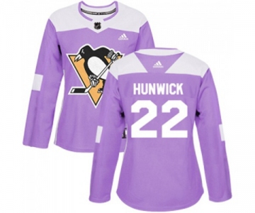 Women Adidas Pittsburgh Penguins #22 Matt Hunwick Authentic Purple Fights Cancer Practice NHL Jersey