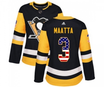 Women Adidas Pittsburgh Penguins #3 Olli Maatta Authentic Black USA Flag Fashion NHL Jersey