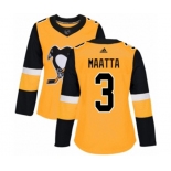 Women Adidas Pittsburgh Penguins #3 Olli Maatta Authentic Gold Alternate NHL Jersey