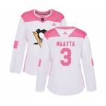 Women Adidas Pittsburgh Penguins #3 Olli Maatta Authentic White Pink Fashion NHL Jersey