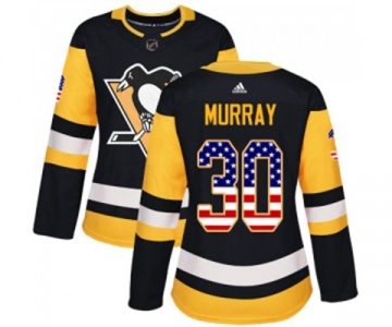 Women Adidas Pittsburgh Penguins #30 Matt Murray Authentic Black USA Flag Fashion NHL Jersey