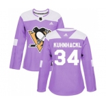 Women Adidas Pittsburgh Penguins #34 Tom Kuhnhackl Authentic Purple Fights Cancer Practice NHL Jersey