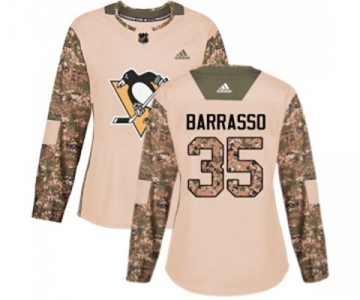 Women Adidas Pittsburgh Penguins #35 Tom Barrasso Authentic Camo Veterans Day Practice NHL Jersey