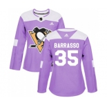 Women Adidas Pittsburgh Penguins #35 Tom Barrasso Authentic Purple Fights Cancer Practice NHL Jersey