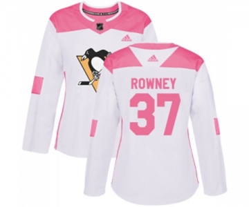 Women Adidas Pittsburgh Penguins #37 Carter Rowney Authentic White Pink Fashion NHL Jersey