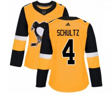 Women Adidas Pittsburgh Penguins #4 Justin Schultz Authentic Gold Alternate NHL Jersey