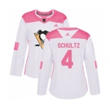 Women Adidas Pittsburgh Penguins #4 Justin Schultz Authentic White Pink Fashion NHL Jersey