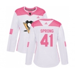 Women Adidas Pittsburgh Penguins #41 Daniel Sprong Authentic White Pink Fashion NHL Jersey