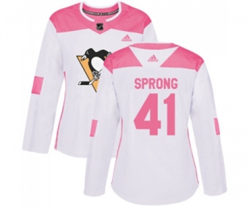 Women Adidas Pittsburgh Penguins #41 Daniel Sprong Authentic White Pink Fashion NHL Jersey