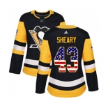 Women Adidas Pittsburgh Penguins #43 Conor Sheary Authentic Black USA Flag Fashion NHL Jersey