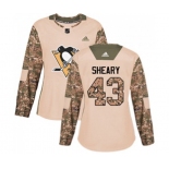 Women Adidas Pittsburgh Penguins #43 Conor Sheary Authentic Camo Veterans Day Practice NHL Jersey