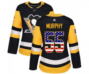 Women Adidas Pittsburgh Penguins #55 Larry Murphy Authentic Black USA Flag Fashion NHL Jersey