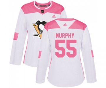 Women Adidas Pittsburgh Penguins #55 Larry Murphy Authentic White Pink Fashion NHL Jersey