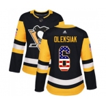 Women Adidas Pittsburgh Penguins #6 Jamie Oleksiak Authentic Black USA Flag Fashion NHL Jersey