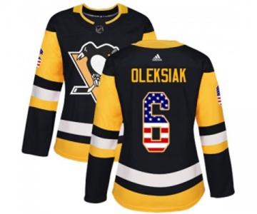 Women Adidas Pittsburgh Penguins #6 Jamie Oleksiak Authentic Black USA Flag Fashion NHL Jersey