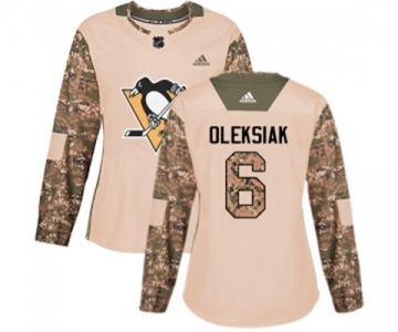 Women Adidas Pittsburgh Penguins #6 Jamie Oleksiak Authentic Camo Veterans Day Practice NHL Jersey