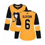 Women Adidas Pittsburgh Penguins #6 Jamie Oleksiak Authentic Gold Alternate NHL Jersey