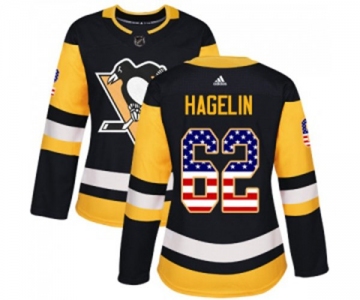 Women Adidas Pittsburgh Penguins #62 Carl Hagelin Authentic Black USA Flag Fashion NHL Jersey