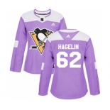 Women Adidas Pittsburgh Penguins #62 Carl Hagelin Authentic Purple Fights Cancer Practice NHL Jersey