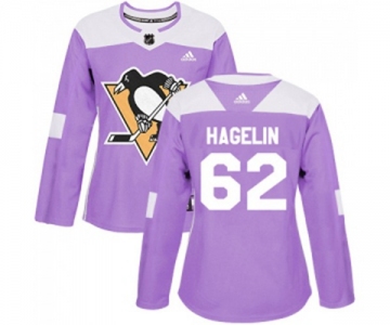 Women Adidas Pittsburgh Penguins #62 Carl Hagelin Authentic Purple Fights Cancer Practice NHL Jersey