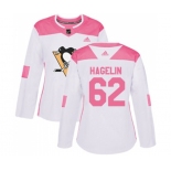 Women Adidas Pittsburgh Penguins #62 Carl Hagelin Authentic White Pink Fashion NHL Jersey