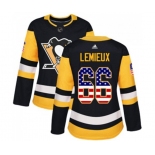 Women Adidas Pittsburgh Penguins #66 Mario Lemieux Authentic Black USA Flag Fashion NHL Jersey