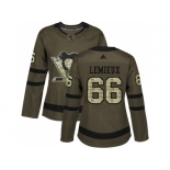 Women Adidas Pittsburgh Penguins #66 Mario Lemieux Green Salute to Service Stitched NHL Jersey