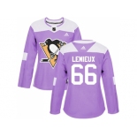 Women Adidas Pittsburgh Penguins #66 Mario Lemieux Purple Authentic Fights Cancer Stitched NHL Jersey