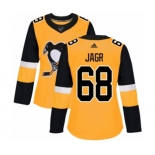 Women Adidas Pittsburgh Penguins #68 Jaromir Jagr Authentic Gold Alternate NHL Jersey