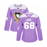 Women Adidas Pittsburgh Penguins #68 Jaromir Jagr Authentic Purple Fights Cancer Practice NHL Jersey