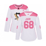 Women Adidas Pittsburgh Penguins #68 Jaromir Jagr Authentic White Pink Fashion NHL Jersey