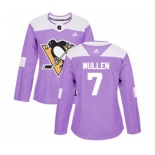 Women Adidas Pittsburgh Penguins #7 Joe Mullen Authentic Purple Fights Cancer Practice NHL Jersey