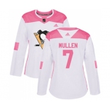 Women Adidas Pittsburgh Penguins #7 Joe Mullen Authentic White Pink Fashion NHL Jersey