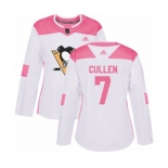 Women Adidas Pittsburgh Penguins #7 Matt Cullen Authentic White Pink Fashion NHL Jersey