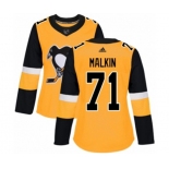 Women Adidas Pittsburgh Penguins #71 Evgeni Malkin Authentic Gold Alternate NHL Jersey