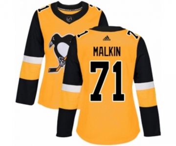 Women Adidas Pittsburgh Penguins #71 Evgeni Malkin Authentic Gold Alternate NHL Jersey