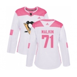 Women Adidas Pittsburgh Penguins #71 Evgeni Malkin Authentic White Pink Fashion NHL Jersey