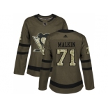 Women Adidas Pittsburgh Penguins #71 Evgeni Malkin Green Salute to Service Stitched NHL Jersey