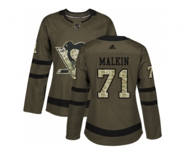 Women Adidas Pittsburgh Penguins #71 Evgeni Malkin Green Salute to Service Stitched NHL Jersey