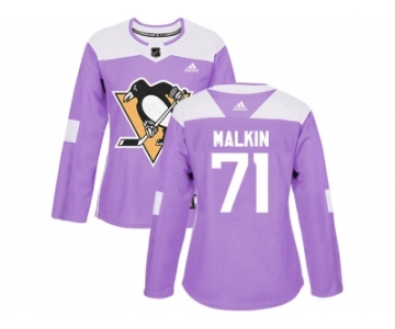 Women Adidas Pittsburgh Penguins #71 Evgeni Malkin Purple Authentic Fights Cancer Stitched NHL Jersey