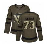 Women Adidas Pittsburgh Penguins #73 Jack Johnson Authentic Green Salute to Service NHL Jersey