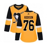 Women Adidas Pittsburgh Penguins #76 Calen Addison Authentic Gold Alternate NHL Jersey