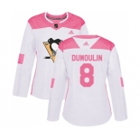 Women Adidas Pittsburgh Penguins #8 Brian Dumoulin Authentic White Pink Fashion NHL Jersey