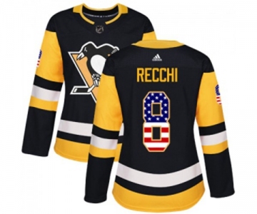 Women Adidas Pittsburgh Penguins #8 Mark Recchi Authentic Black USA Flag Fashion NHL Jersey