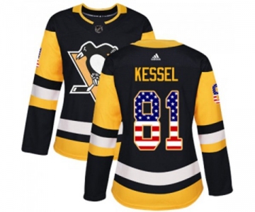 Women Adidas Pittsburgh Penguins #81 Phil Kessel Authentic Black USA Flag Fashion NHL Jersey