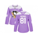 Women Adidas Pittsburgh Penguins #81 Phil Kessel Purple Authentic Fights Cancer Stitched NHL Jersey